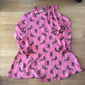 Pink tie neck cheetah print dress